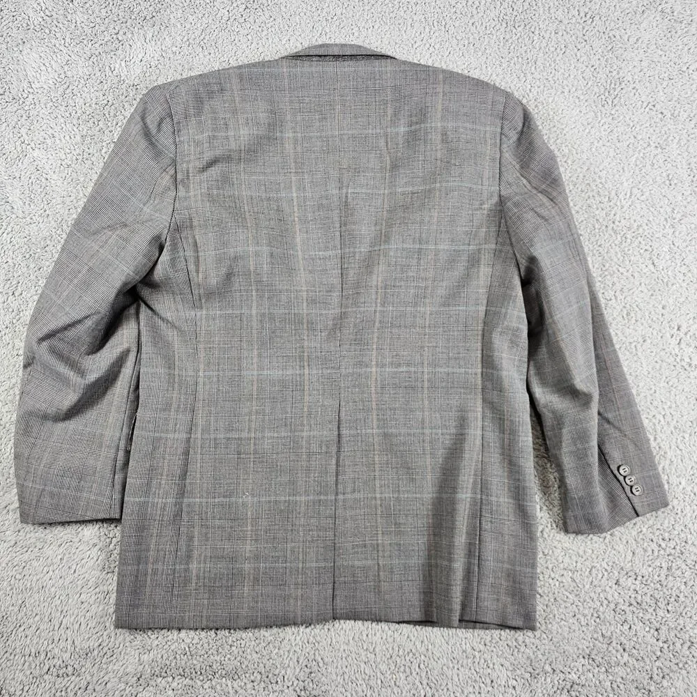 Southwick Blazer Sport Coat Men 42R Gray Wool Glen Check Plaid 80s 90s Vintage